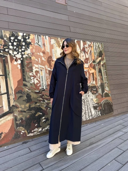 Ceremony 6839 Lacivert Yanları Büzgülü Trençkot