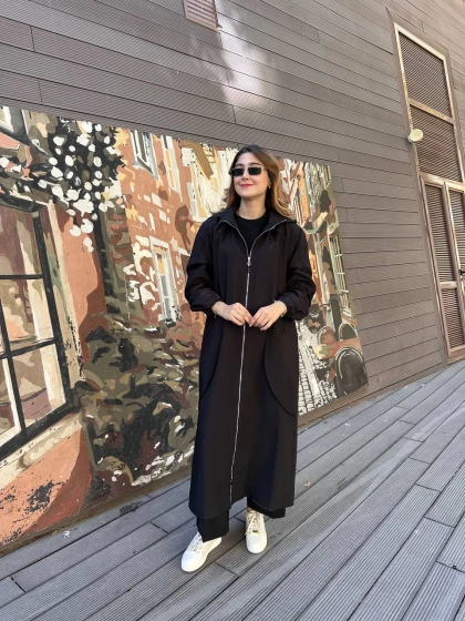 Ceremony 6839 Siyah Yanları Büzgülü Trençkot