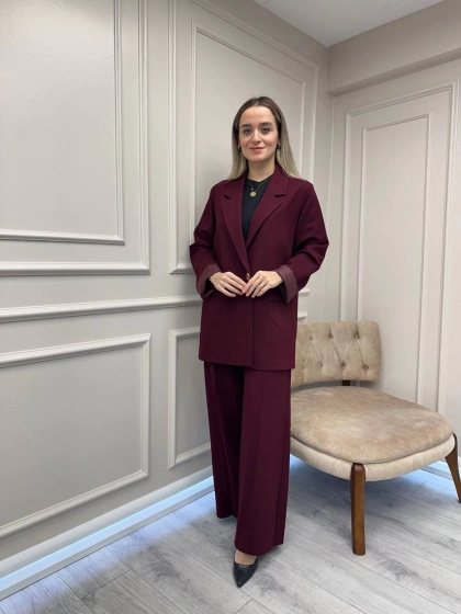 Ceremony 6846 Mürdüm Tek Düğmeli Blazer Çelik Ceket