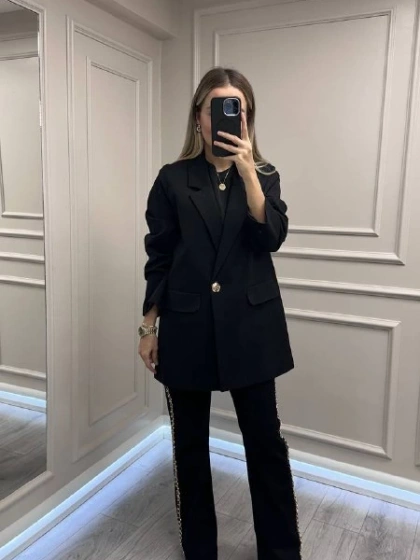 Ceremony 6846 Siyah Tek Düğmeli Blazer Çelik Ceket