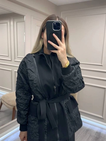 Ceremony 6848 Siyah Örme Garnili Kısa Kap