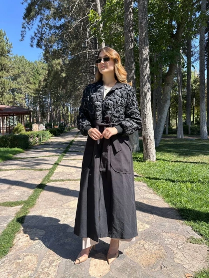 Ceremony 6861 Siyah Önü Kapitone Detaylı Trençkot