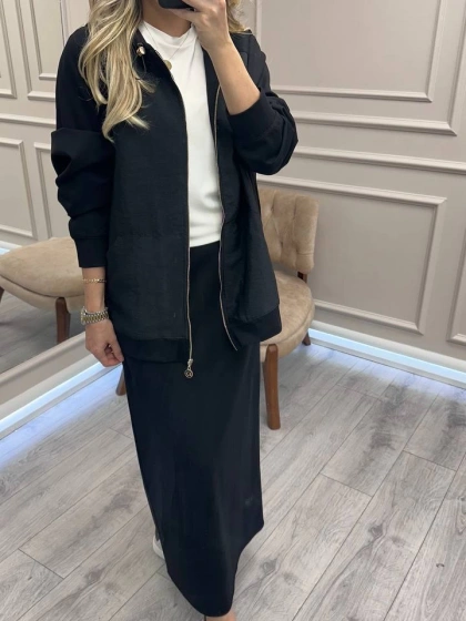 Ceremony 6865 Siyah Önden Fermuarlı Kapüşonlu Ceket