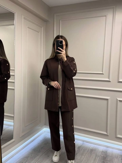 Ceremony 6870 Kahverengi Çıtçıt Detaylı İkili Takım