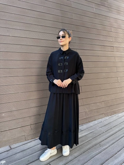 Ceremony 6904 Siyah Düğme Detaylı Etekli Takım