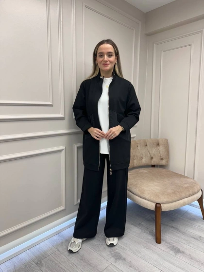 Ceremony 6921 Siyah Önden Fermuarlı Yarım Patlı Ceketli Takım