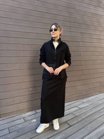 Ceremony 6925 Siyah Önü Fermuarlı Etekli Takım