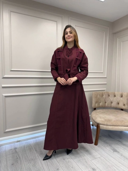 Ceremony 6930 Mürdüm Ceketi Kafes Detaylı Eteğin Yanları Düğme Detaylı Takım