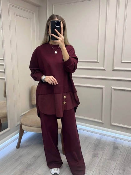 Ceremony 6931 Bordo Önü Gold Düğme Detaylı Takım