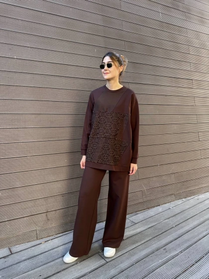 Ceremony 6932 Kahverengi Dantel Detaylı İkili Takım