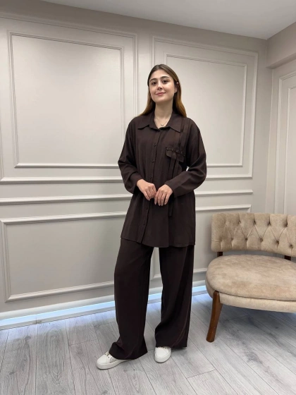 Ceremony 6938 Kahverengi Cebi İşleme Detaylı Takım