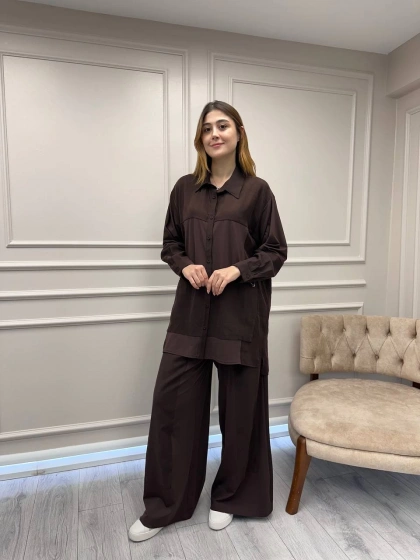 Ceremony 6940 Kahverengi Tuniği Ve Pantolonu Bambu Detaylı Takım