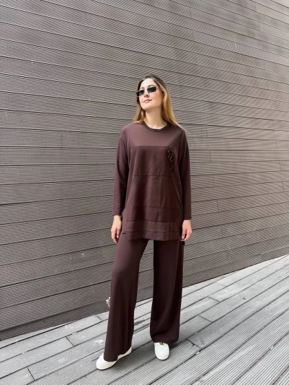 Ceremony 6941 Kahverengi İşleme Detaylı Bambu Takım