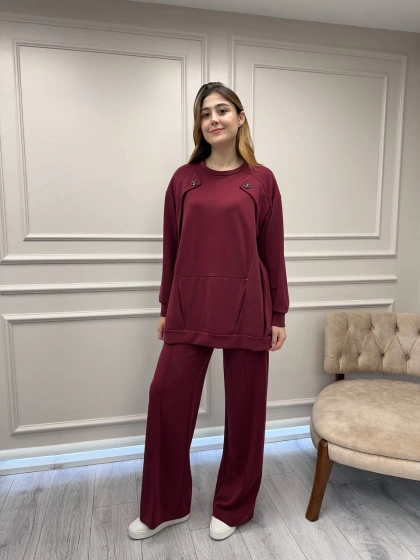 Ceremony 6947 Bordo Kanguru Cepli Taş İşlemeli Takım