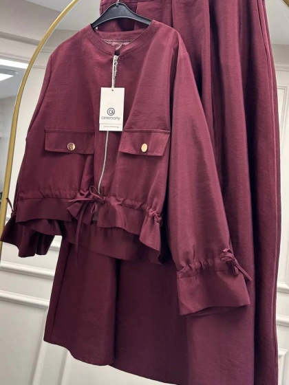 Ceremony 6950 Bordo Eteği Toka Detaylı Takım