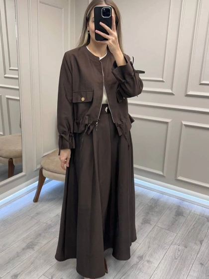 Ceremony 6950 Kahverengi Eteği Toka Detaylı Takım