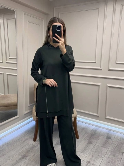 Ceremony 6955 Yeşil Önden Fermuar Detaylı Takım