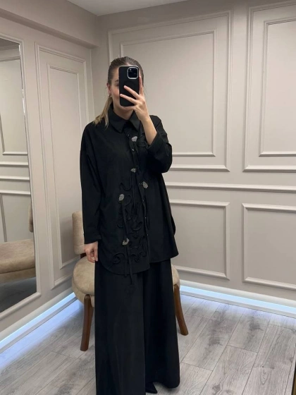 Ceremony 6957 Siyah Nakışlı Pantolonlu Takım