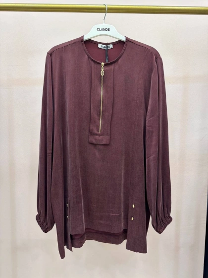 Clande CL25023000 Bordo Önü Fermuarlı Bluz