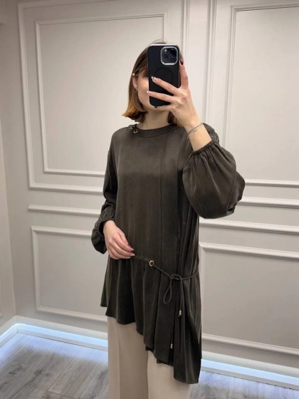 Clande CL25023001 Kahverengi Yanı Detaylı Bluz