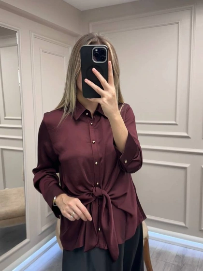 Clande CL25023015 Bordo Bağlama Detaylı Gömlek