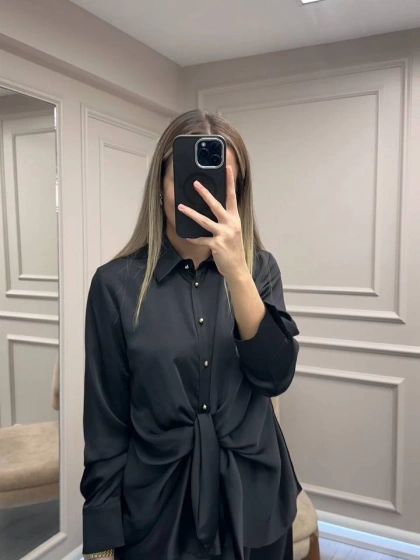 Clande CL25023015 Siyah Bağlama Detaylı Gömlek