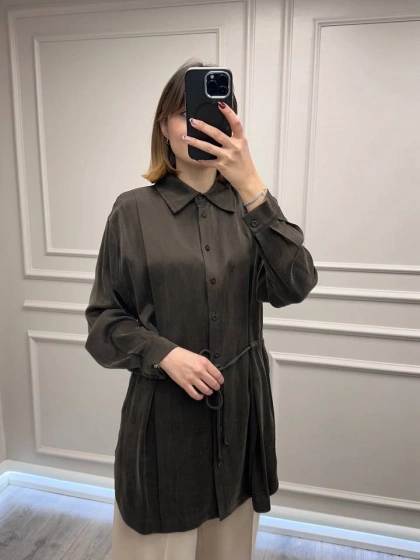 Clande CL25023019 Kahve Bağlama Detaylı Bluz