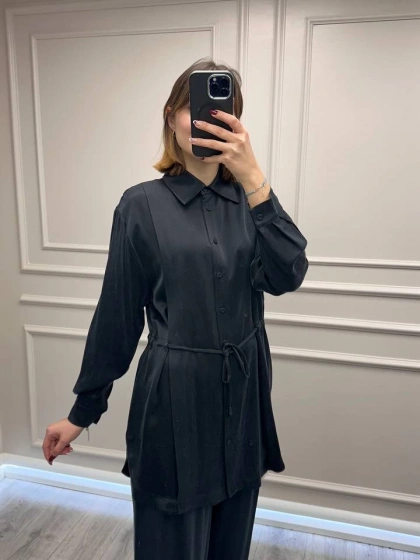 Clande CL25023019 Siyah Bağlama Detaylı Bluz