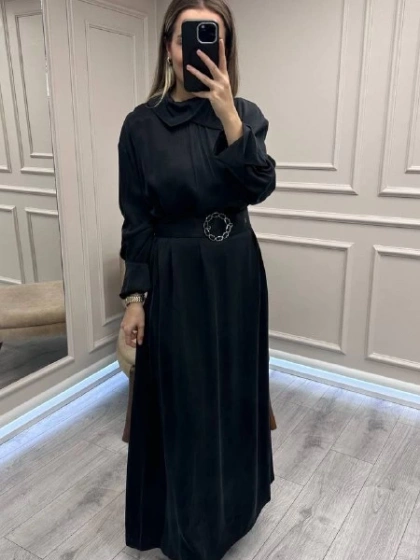 Clande CL25025001 Siyah Yaka Detaylı Elbise