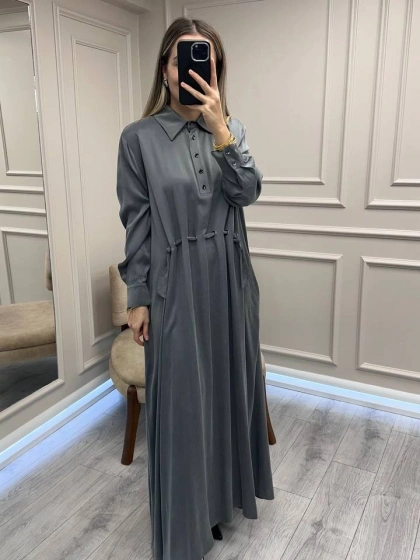 Clande CL25025007 Antrasit Bel Detaylı Elbise