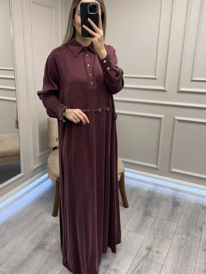 Clande CL25025007 Bordo Bel Detaylı Elbise