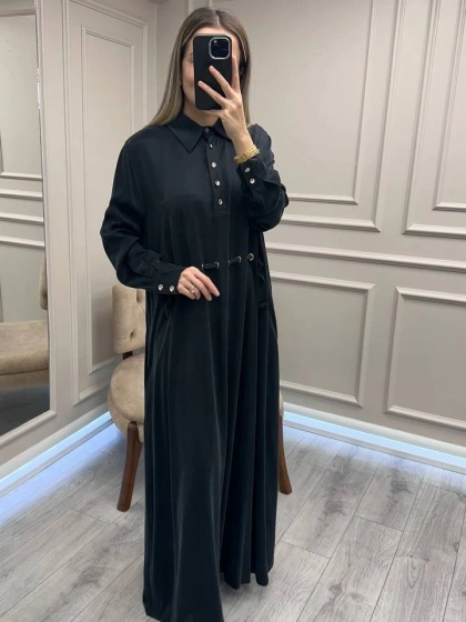 Clande CL25025007 Siyah Bel Detaylı Elbise