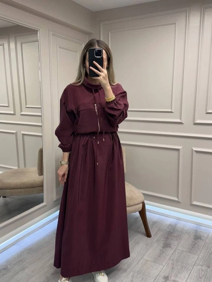 Clande CL25025009 Bordo Beli Bağlamalı Elbise