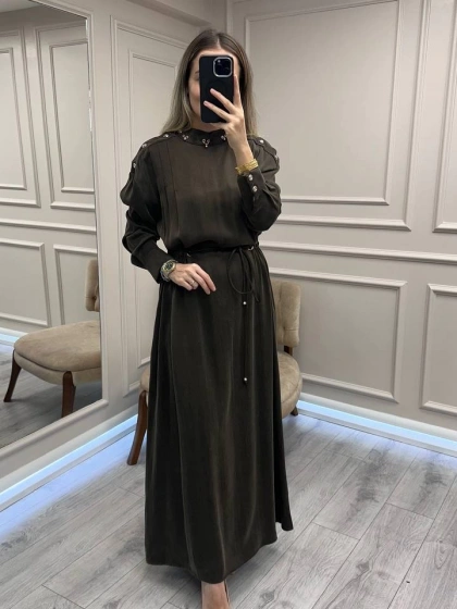 Clande CL25055006 Kahve Yaka Detaylı Elbise