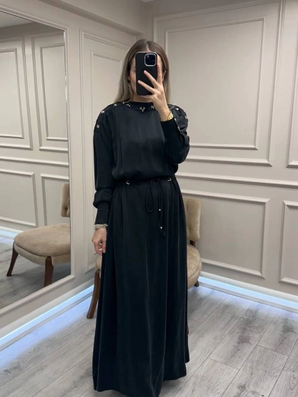 Clande CL25055006 Siyah Yaka Detaylı Elbise