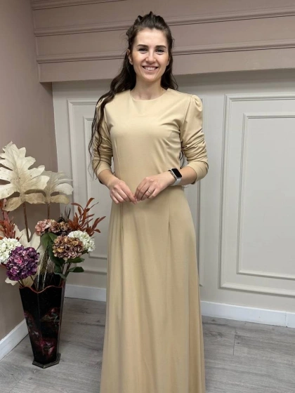 Cloche CL3000 Camel Bambu Penye Kumaş Elbise