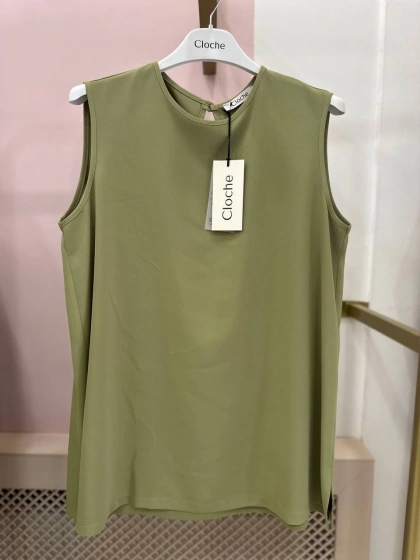 Cloche CL3387 Yeşil Traphy Kolsuz Bluz