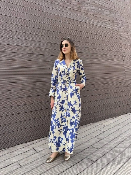 Exquise E26Y06218685 Mavi-Krem Eirene Elbise