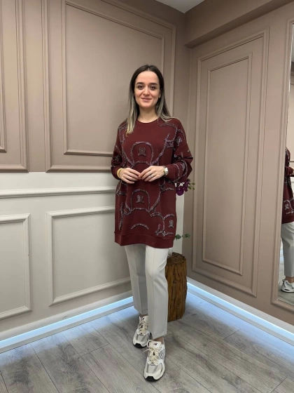 Ghisa 25YGÇTNK2452 Bordo Taşlı Tunik