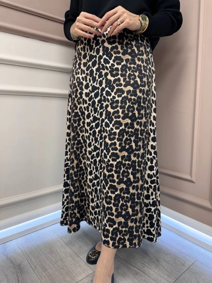 Ghisa 25YGSETK5307 Siyah Leopar Desen Saten Etek