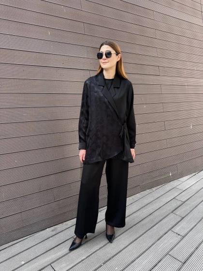 Ghisa 25YGSTKM3069 Siyah Bağlama Detaylı İkili Takım