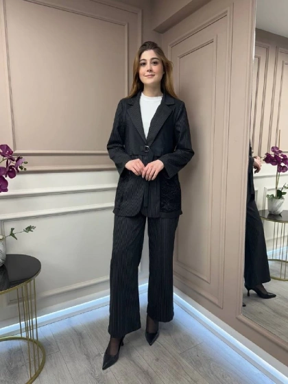Ghisa 25YGSTKM3074 Siyah Ceket Pantolon Takım