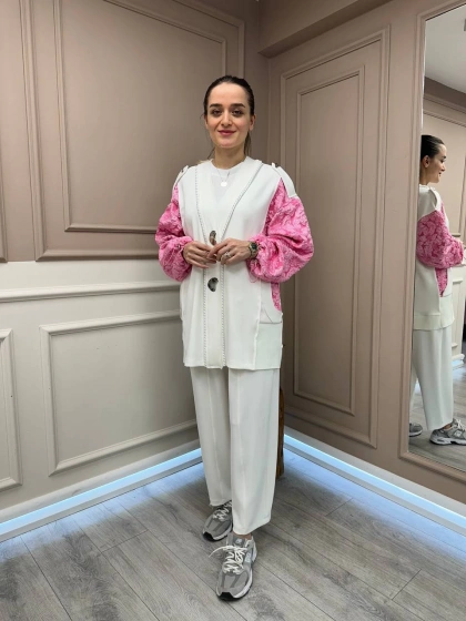 Ghisa 25YGSTKM3111 Pembe Kol Detaylı İkili Takım