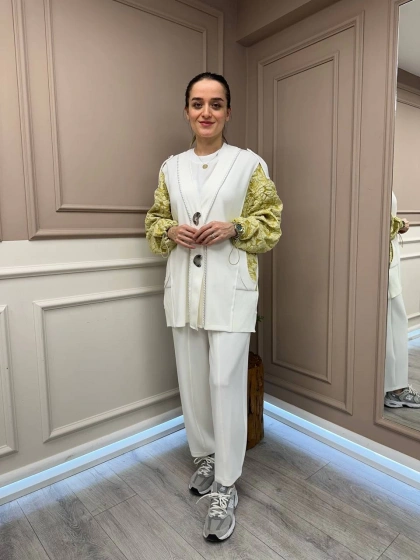 Ghisa 25YGSTKM3111 Sarı Kol Detaylı İkili Takım