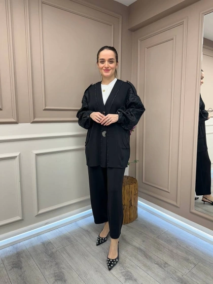 Ghisa 25YGSTKM3111 Siyah Kol Detaylı İkili Takım