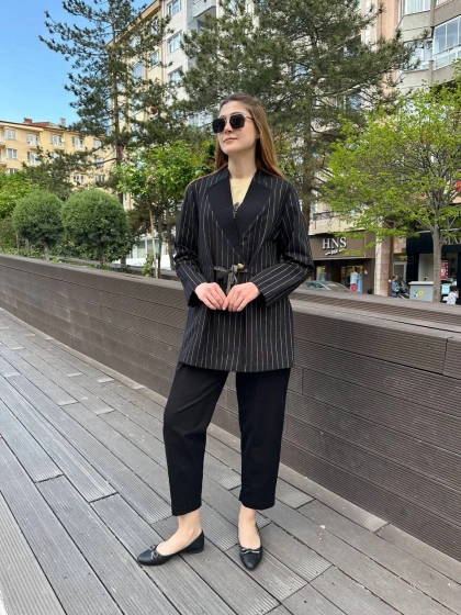 Ghisa 25YGSTKM3114 Siyah Çizgili İkili Takım