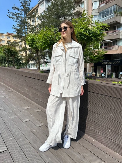 Ghisa 25YGSTKM3936 Ekru Beli Bağlamalı İkili Takım