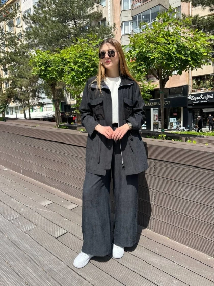 Ghisa 25YGSTKM3936 Siyah Beli Bağlamalı İkili Takım