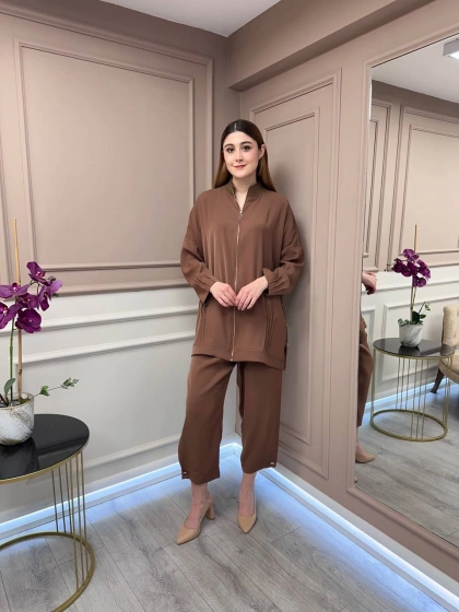 Ghisa 25YGSTKM4401 Kahve Fermuar Detaylı İkili Takım