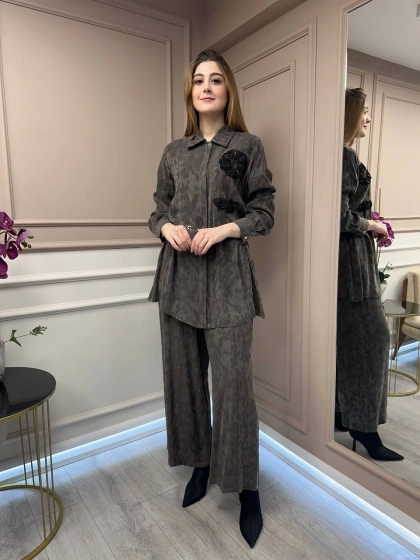 Ghisa 25YGSTKM4598 Kahve Desenli İkili Takım